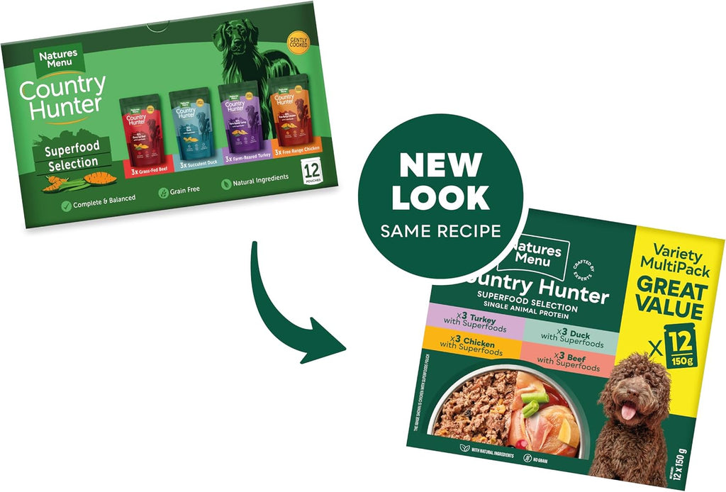 Natures Menu Country Hunter Wet food for Dogs - Multipack Superfood Selection Pouches - 12 x 150g