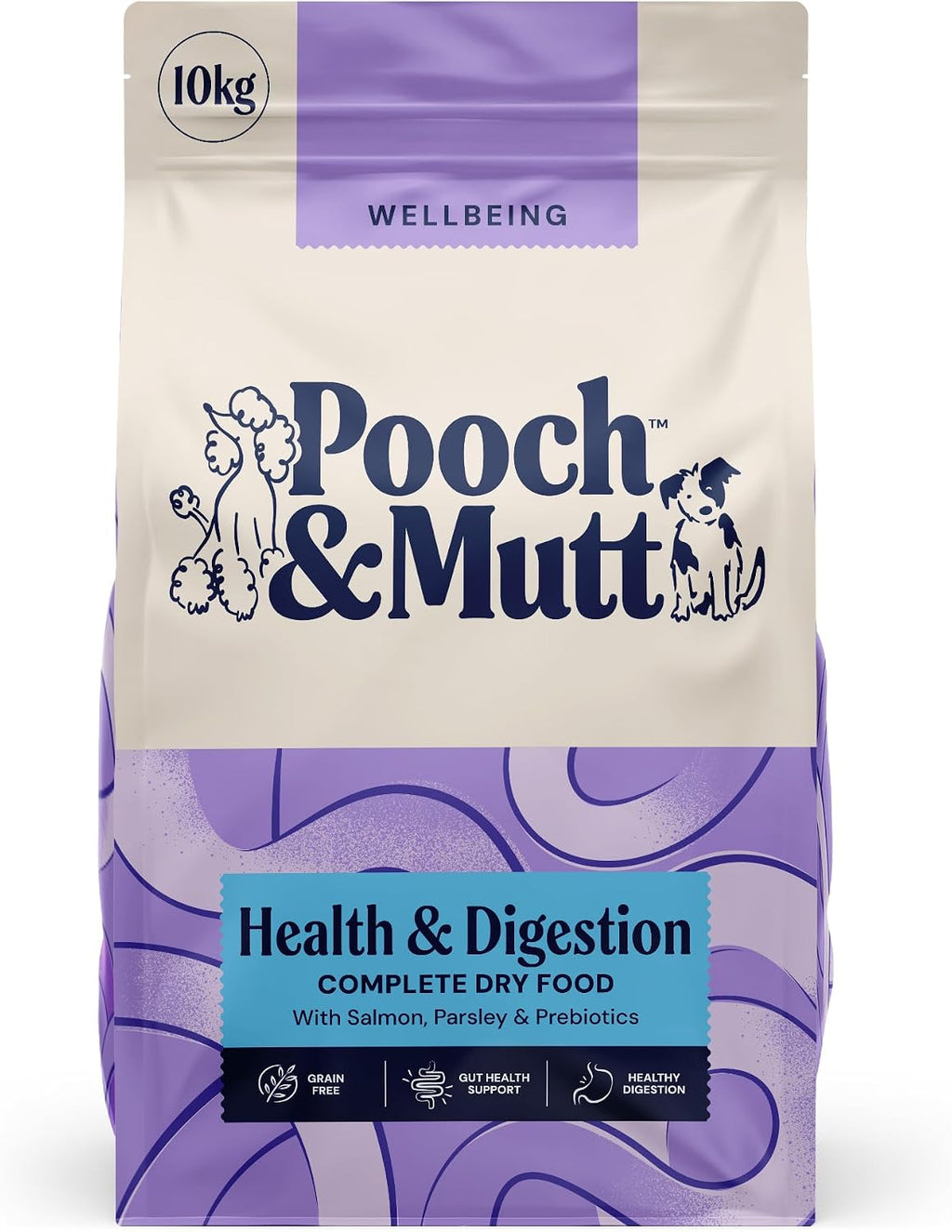 Pooch & Mutt - Health & Digestion Complete Dry Dog Food Grain Free (Regular Sized Kibble), for Senstive Stomachs and Digestion Health, Salmon and Sweet Potato, 10kg (packaging may vary)