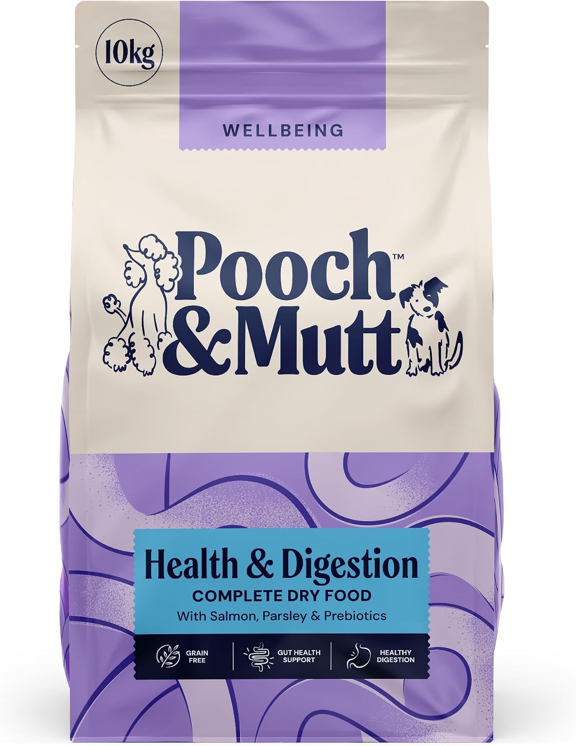 Pooch & Mutt - Health & Digestion Complete Dry Dog Food Grain Free (Regular Sized Kibble), for Senstive Stomachs and Digestion Health, Salmon and Sweet Potato, 10kg (packaging may vary)