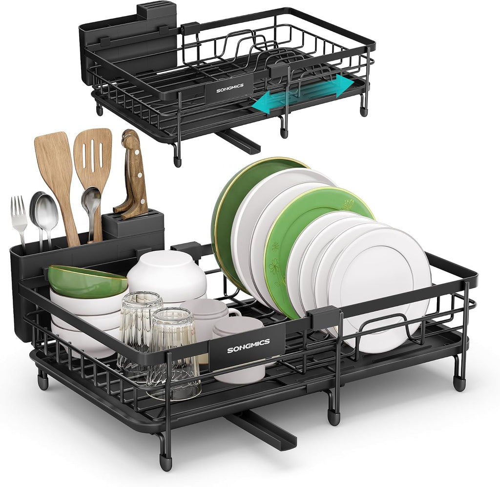 SONGMICS Dish Drainer Rack, Small Extendable Draining Board, Steel