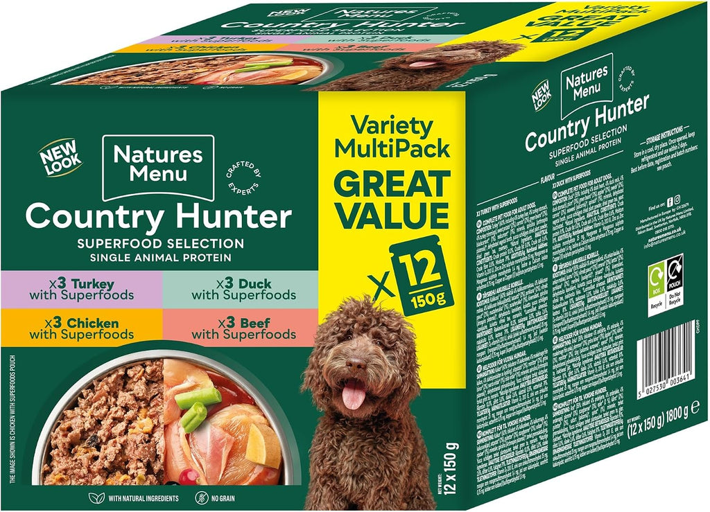 Natures Menu Country Hunter Wet food for Dogs - Multipack Superfood Selection Pouches - 12 x 150g