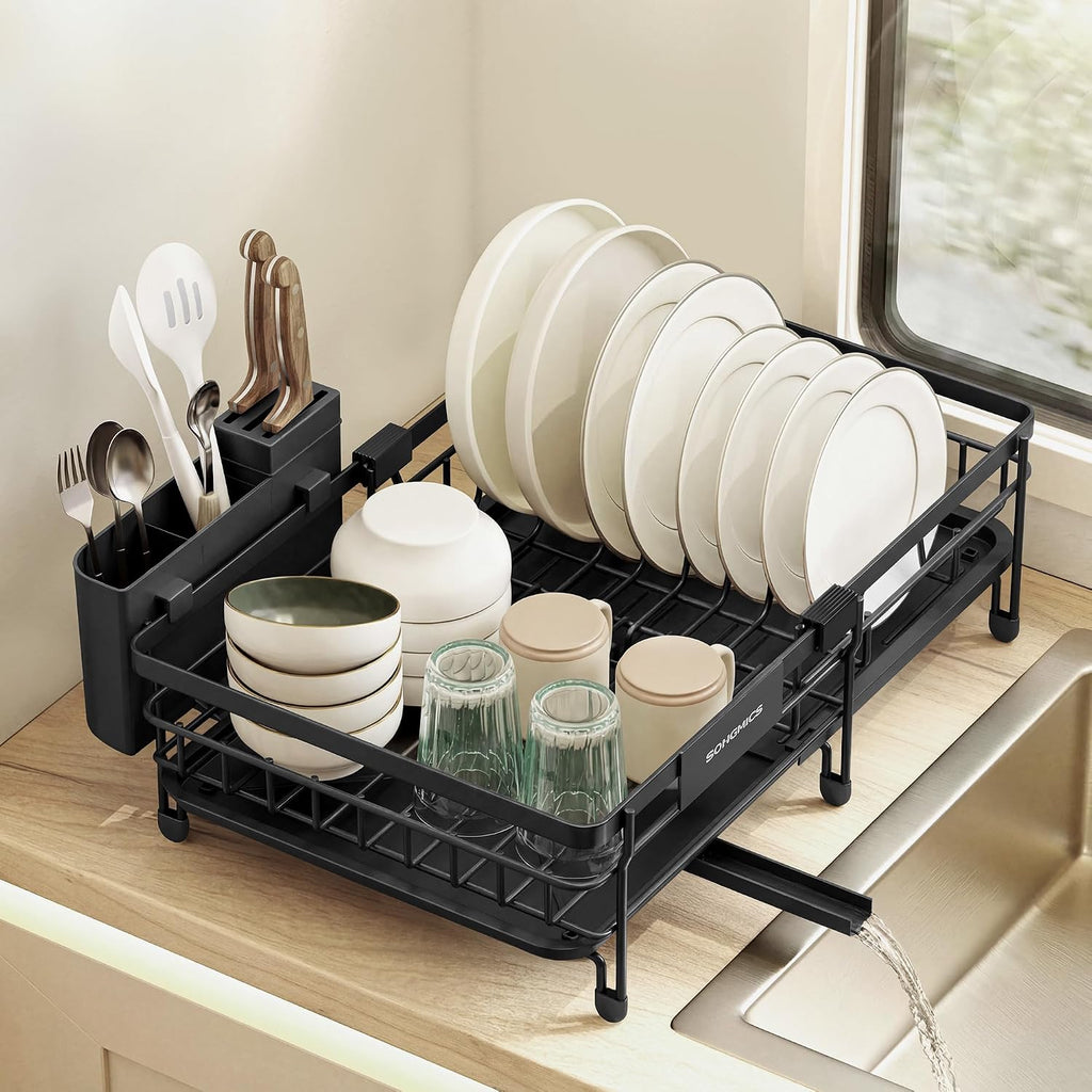 SONGMICS Dish Drainer Rack, Small Extendable Draining Board, Steel