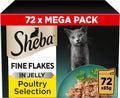 Sheba Fine Flakes in Jelly – Poultry Collection – Wet cat food pouches for adult cats – 72x85g pack
